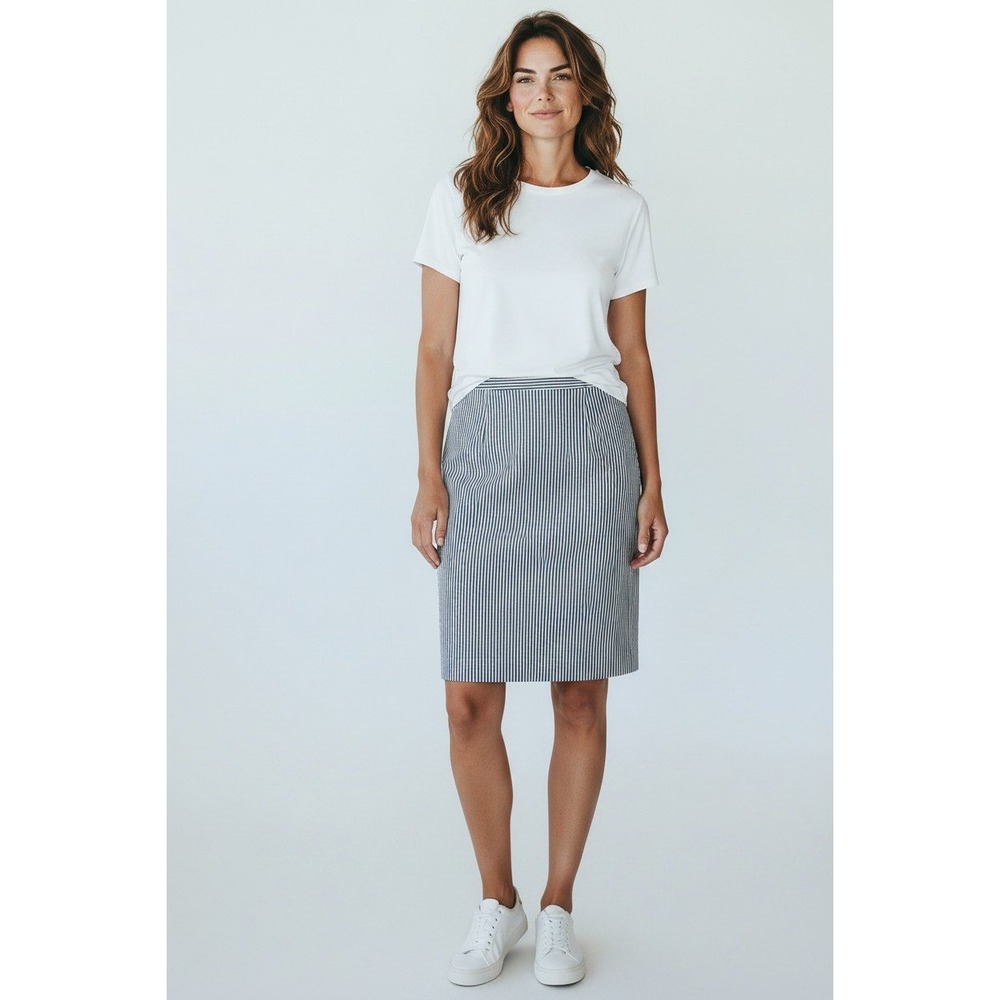 Banana Republic Blue White Striped Seersucker Pencil Skirt Women's 10